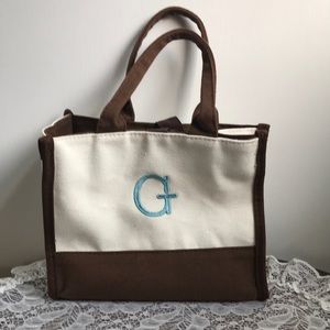 G Monogram Canvas Bag W/ tie + handles Brown trim